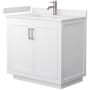 Wyndham Collection Miranda 36" Free Standing Single Basin Vanity Set with Cabinet and Cultured Marble Vanity Top White / White Cultured Marble Top / Brushed Nickel Hardware