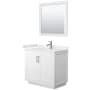 Wyndham Collection Miranda 36" Free Standing Single Basin Vanity Set with Cabinet, Quartz Vanity Top, and Framed Mirror White / White Quartz Top / Brushed Nickel Hardware