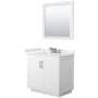 Wyndham Collection Miranda 36" Free Standing Single Basin Vanity Set with Cabinet, Quartz Vanity Top, and Framed Mirror White / White Quartz Top / Brushed Nickel Hardware