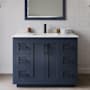 Wyndham Collection Miranda 42" Free Standing Single Basin Vanity Set with Cabinet and Cultured Marble Vanity Top Dark Blue / Carrara Cultured Marble Top / Matte Black Hardware