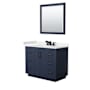 Wyndham Collection Miranda 42" Free Standing Single Basin Vanity Set with Cabinet, Cultured Marble Vanity Top, and Framed Mirror Dark Blue / Carrara Cultured Marble Top / Matte Black Hardware