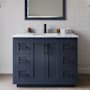 Wyndham Collection Miranda 42" Free Standing Single Basin Vanity Set with Cabinet and Marble Vanity Top Dark Blue / White Carrara Marble Top / Matte Black Hardware