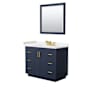Wyndham Collection Miranda 42" Free Standing Single Basin Vanity Set with Cabinet, Cultured Marble Vanity Top, and Framed Mirror Dark Blue / Carrara Cultured Marble Top / Brushed Gold Hardware