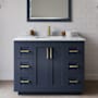 Wyndham Collection Miranda 42" Free Standing Single Basin Vanity Set with Cabinet and Marble Vanity Top Dark Blue / White Carrara Marble Top / Brushed Gold Hardware