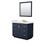 Wyndham Collection Miranda 42" Free Standing Single Basin Vanity Set with Cabinet, Cultured Marble Vanity Top, and Framed Mirror Dark Blue / White Cultured Marble Top / Brushed Gold Hardware