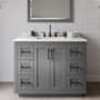 Wyndham Collection Miranda 42" Free Standing Single Basin Vanity Set with Cabinet, Quartz Vanity Top, and Framed Mirror Dark Gray / Giotto Quartz Top / Matte Black Hardware