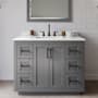 Wyndham Collection Miranda 42" Free Standing Single Basin Vanity Set with Cabinet, Quartz Vanity Top, and Framed Mirror Dark Gray / White Quartz Top / Matte Black Hardware