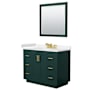 Wyndham Collection Miranda 42" Free Standing Single Basin Vanity Set with Cabinet, Cultured Marble Vanity Top, and Framed Mirror Green / Carrara Cultured Marble Top / Brushed Gold Hardware