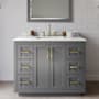 Wyndham Collection Miranda 42" Free Standing Single Basin Vanity Set with Cabinet, Quartz Vanity Top, and Framed Mirror Dark Gray / Giotto Quartz Top / Brushed Gold Hardware