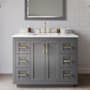 Wyndham Collection Miranda 42" Free Standing Single Basin Vanity Set with Cabinet, Quartz Vanity Top, and Framed Mirror Dark Gray / White Quartz Top / Brushed Gold Hardware