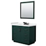 Wyndham Collection Miranda 42" Free Standing Single Basin Vanity Set with Cabinet, Cultured Marble Vanity Top, and Framed Mirror Green / Carrara Cultured Marble Top / Matte Black Hardware
