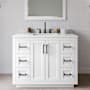 Wyndham Collection Miranda 42" Free Standing Single Basin Vanity Set with Cabinet, Quartz Vanity Top, and Framed Mirror White / Giotto Quartz Top / Matte Black Hardware