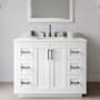 Wyndham Collection Miranda 42" Free Standing Single Basin Vanity Set with Cabinet, Quartz Vanity Top, and Framed Mirror White / White Quartz Top / Matte Black Hardware