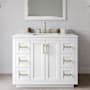 Wyndham Collection Miranda 42" Free Standing Single Basin Vanity Set with Cabinet, Quartz Vanity Top, and Framed Mirror White / Giotto Quartz Top / Brushed Gold Hardware