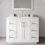 Wyndham Collection Miranda 42" Free Standing Single Basin Vanity Set with Cabinet, Quartz Vanity Top, and Framed Mirror White / White Quartz Top / Brushed Gold Hardware