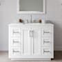 Wyndham Collection Miranda 42" Free Standing Single Basin Vanity Set with Cabinet, Quartz Vanity Top, and Framed Mirror White / Giotto Quartz Top / Brushed Nickel Hardware