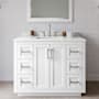 Wyndham Collection Miranda 42" Free Standing Single Basin Vanity Set with Cabinet, Quartz Vanity Top, and Framed Mirror White / White Quartz Top / Brushed Nickel Hardware