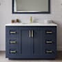Wyndham Collection Miranda 48" Free Standing Single Basin Vanity Set with Cabinet and Cultured Marble Vanity Top Dark Blue / Carrara Cultured Marble Top / Brushed Gold Hardware