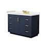 Wyndham Collection Miranda 48" Free Standing Single Basin Vanity Set with Cabinet and Cultured Marble Vanity Top Dark Blue / Carrara Cultured Marble Top / Brushed Gold Hardware