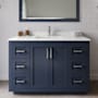 Wyndham Collection Miranda 48" Free Standing Single Basin Vanity Set with Cabinet, Quartz Vanity Top, and Framed Mirror Dark Blue / White Quartz Top / Brushed Nickel Hardware