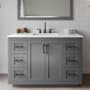 Wyndham Collection Miranda 48" Free Standing Single Basin Vanity Set with Cabinet, Quartz Vanity Top, and Framed Mirror Dark Gray / Giotto Quartz Top / Matte Black Hardware