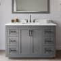 Wyndham Collection Miranda 48" Free Standing Single Basin Vanity Set with Cabinet, Quartz Vanity Top, and Framed Mirror Dark Gray / White Quartz Top / Matte Black Hardware