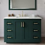 Wyndham Collection Miranda 48" Free Standing Single Basin Vanity Set with Cabinet, Quartz Vanity Top, and Framed Mirror Green / Giotto Quartz Top / Brushed Gold Hardware