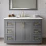 Wyndham Collection Miranda 48" Free Standing Single Basin Vanity Set with Cabinet, Quartz Vanity Top, and Framed Mirror Dark Gray / Giotto Quartz Top / Brushed Gold Hardware