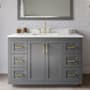 Wyndham Collection Miranda 48" Free Standing Single Basin Vanity Set with Cabinet, Quartz Vanity Top, and Framed Mirror Dark Gray / White Quartz Top / Brushed Gold Hardware