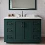 Wyndham Collection Miranda 48" Free Standing Single Basin Vanity Set with Cabinet, Quartz Vanity Top, and Framed Mirror Green / White Quartz Top / Matte Black Hardware