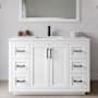 Wyndham Collection Miranda 48" Free Standing Single Basin Vanity Set with Cabinet and Cultured Marble Vanity Top White / Carrara Cultured Marble Top / Matte Black Hardware