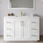 Wyndham Collection Miranda 48" Free Standing Single Basin Vanity Set with Cabinet and Cultured Marble Vanity Top White / Carrara Cultured Marble Top / Brushed Gold Hardware
