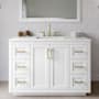 Wyndham Collection Miranda 48" Free Standing Single Basin Vanity Set with Cabinet, Quartz Vanity Top, and Framed Mirror White / Giotto Quartz Top / Brushed Gold Hardware