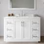 Wyndham Collection Miranda 48" Free Standing Single Basin Vanity Set with Cabinet, Quartz Vanity Top, and Framed Mirror White / White Quartz Top / Brushed Nickel Hardware