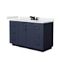 Wyndham Collection Miranda 54" Free Standing Single Basin Vanity Set with Cabinet and Cultured Marble Vanity Top Dark Blue / Carrara Cultured Marble Top / Matte Black Hardware