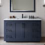 Wyndham Collection Miranda 54" Free Standing Single Basin Vanity Set with Cabinet, Marble Vanity Top, and Framed Mirror Dark Blue / White Carrara Marble Top / Matte Black Hardware