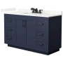 Wyndham Collection Miranda 54" Free Standing Single Basin Vanity Set with Cabinet and Quartz Vanity Top Dark Blue / Giotto Quartz Top / Matte Black Hardware
