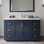 Wyndham Collection Miranda 54" Free Standing Single Basin Vanity Set with Cabinet and Cultured Marble Vanity Top Dark Blue / Carrara Cultured Marble Top / Brushed Gold Hardware