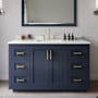 Wyndham Collection Miranda 54" Free Standing Single Basin Vanity Set with Cabinet and Quartz Vanity Top Dark Blue / White Quartz Top / Brushed Gold Hardware