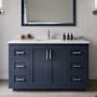 Wyndham Collection Miranda 54" Free Standing Single Basin Vanity Set with Cabinet and Cultured Marble Vanity Top Dark Blue / Carrara Cultured Marble Top / Brushed Nickel Hardware