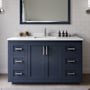 Wyndham Collection Miranda 54" Free Standing Single Basin Vanity Set with Cabinet and Quartz Vanity Top Dark Blue / Giotto Quartz Top / Brushed Nickel Hardware