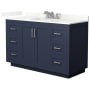 Wyndham Collection Miranda 54" Free Standing Single Basin Vanity Set with Cabinet and Quartz Vanity Top Dark Blue / Giotto Quartz Top / Brushed Nickel Hardware