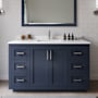 Wyndham Collection Miranda 54" Free Standing Single Basin Vanity Set with Cabinet and Cultured Marble Vanity Top Dark Blue / White Cultured Marble Top / Brushed Nickel Hardware