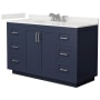 Wyndham Collection Miranda 54" Free Standing Single Basin Vanity Set with Cabinet and Quartz Vanity Top Dark Blue / White Quartz Top / Brushed Nickel Hardware