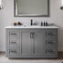 Wyndham Collection Miranda 54" Free Standing Single Basin Vanity Set with Cabinet, Marble Vanity Top, and Framed Mirror Dark Gray / White Carrara Marble Top / Matte Black Hardware