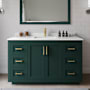 Wyndham Collection Miranda 54" Free Standing Single Basin Vanity Set with Cabinet and Quartz Vanity Top Green / White Quartz Top / Brushed Gold Hardware