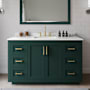 Wyndham Collection Miranda 54" Free Standing Single Basin Vanity Set with Cabinet and Quartz Vanity Top Green / White Quartz Top / Brushed Gold Hardware
