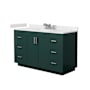 Wyndham Collection Miranda 54" Free Standing Single Basin Vanity Set with Cabinet and Cultured Marble Vanity Top Green / Carrara Cultured Marble Top / Brushed Nickel Hardware