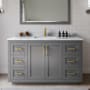 Wyndham Collection Miranda 54" Free Standing Single Basin Vanity Set with Cabinet, Marble Vanity Top, and Framed Mirror Dark Gray / White Carrara Marble Top / Brushed Gold Hardware