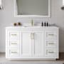 Wyndham Collection Miranda 54" Free Standing Single Basin Vanity Set with Cabinet, Cultured Marble Vanity Top, and Framed Mirror White / White Cultured Marble Top / Brushed Gold Hardware